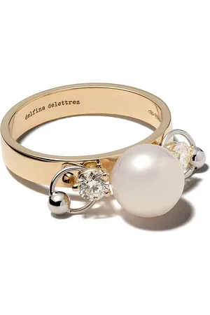DELFINA DELETTREZ Anillo dos en uno en oro amarillo y oro blanco de 18kt con diamantes