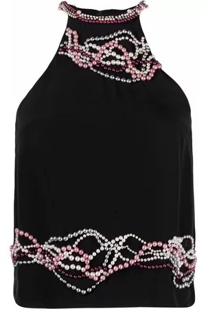 CHANEL Top con cuello halter y apliques de perlas 2002