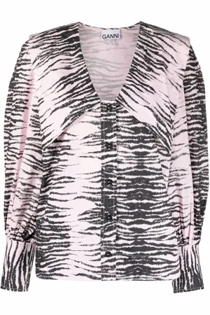 Ganni Camisa con detalle de rayas y cuello en V
