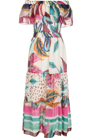 PATBO Vestido midi con hombros descubiertos y estampado floral