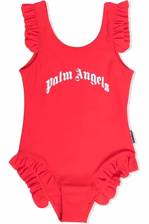 Palm Angels Traje de baño con logo y volantes