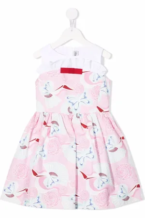 Simonetta Vestido midi con volantes con estampado de concha de mar