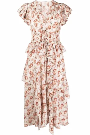 ULLA JOHNSON Vestido con volantes y estampado floral