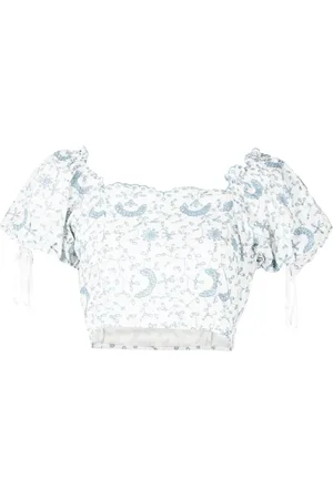 LOVESHACKFANCY Top corto Melina con bordado inglés