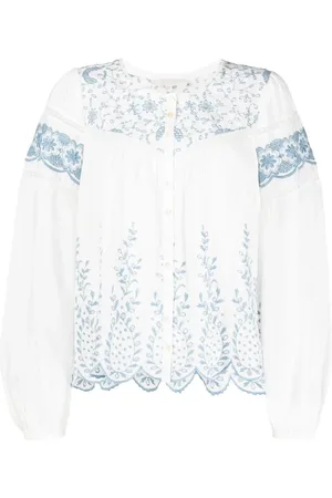 LOVESHACKFANCY Blusa bordada con cuello redondo