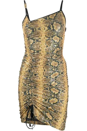 GCDS Vestido corto fruncido con motivo de piel de serpiente