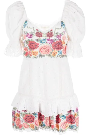 LOVESHACKFANCY Vestido corto Thressey con bordado inglés