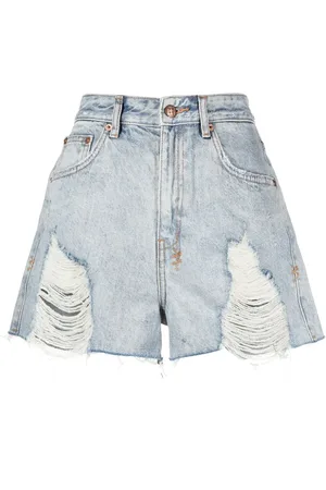 KSUBI Shorts de mezclilla con efecto envejecido
