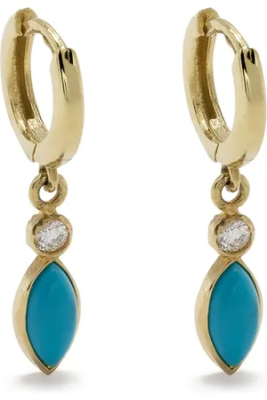 Jennifer Meyer Aretes huggies mini en oro amarillo de 18kt con turquesa y diamantes