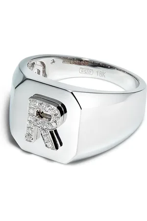 Shay Anillo en oro blanco de 18kt con inicial de R