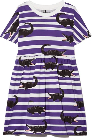 Mini Rodini Vestido skater a rayas con estampado de cocodrilo