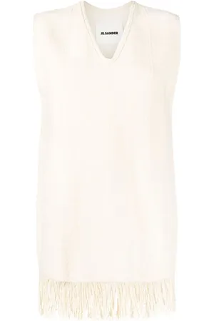 Jil Sander Top con cuello en V y flecos