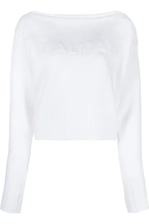 Balmain Suéter manga larga con cuello oblicuo