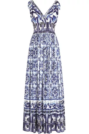Dolce & Gabbana Mujer Estampados - Vestido largo con estampado Mayólica