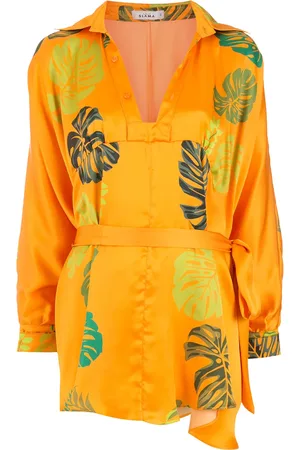 AMIR SLAMA Vestido de playa con palmeras estampadas