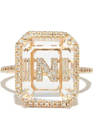 Mateo Anillo con letra N en oro amarillo de 14kt con diamantes