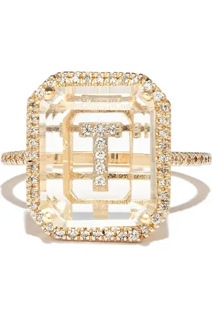 Mateo Anillo con letra T en oro amarillo de 14kt con diamantes