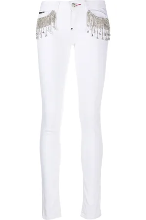 Philipp Plein Jeans slim con flecos de cristales