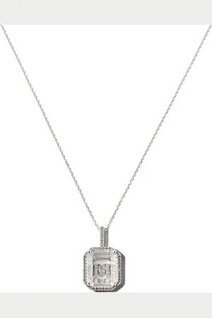 Mateo Collar con dije de letra M en oro blanco de 14kt con diamantes