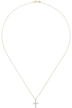 Mateo Collar con motivo de cruz pequeña en oro amarillo de 14kt con diamantes