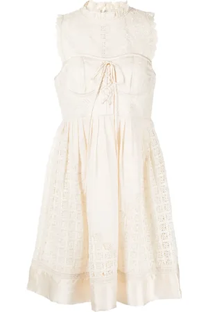 ULLA JOHNSON Vestido corto Sabrina con bordado inglés
