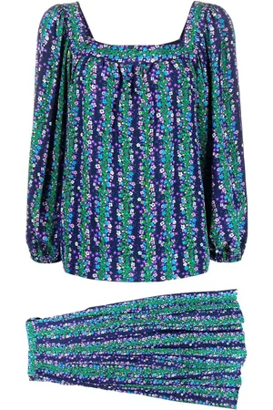 Saint Laurent Conjunto de falda y blusa con estampado floral 1970