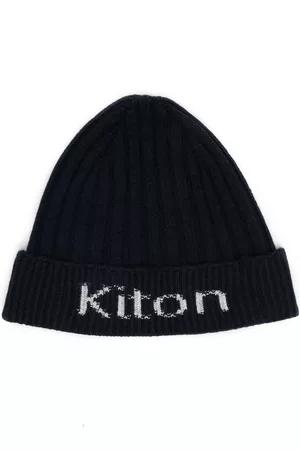 Kiton Gorro tejido de canalé con logo