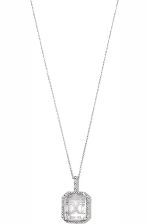 Mateo Collar Initial X en oro blanco de 14kt con cuarzo y diamantes en pavé
