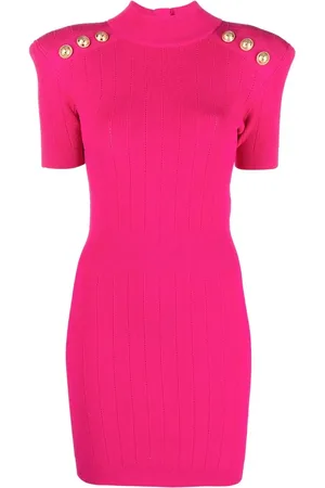 Balmain Vestido de canalé de manga corta