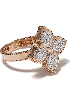 Roberto Coin Anillo Princess Flower en oro rosa de 18kt con diamantes y zafiros rosas