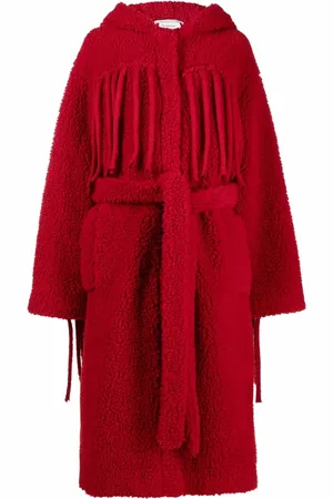 Stella McCartney Abrigo teddy con flecos y cinturón