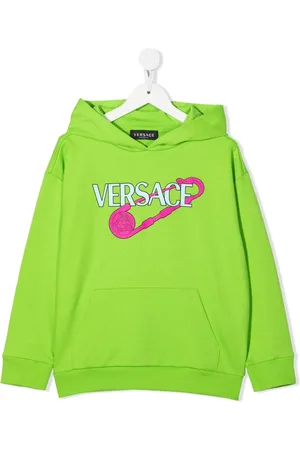 VERSACE Hoodie con logo estampado y ribete de canalé