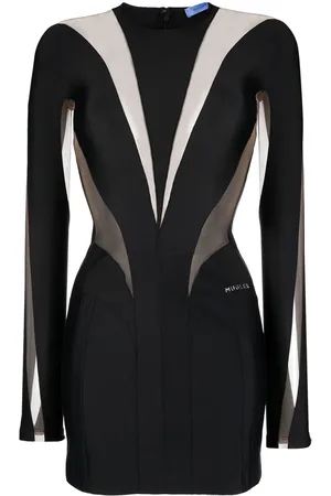 MUGLER Vestido acampanado con panel transparente