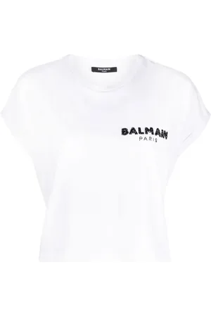Balmain Playera con logo de lentejuelas