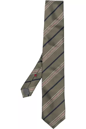 Brunello Cucinelli Hombre Pajaritas - Corbata de seda con rayas estampadas