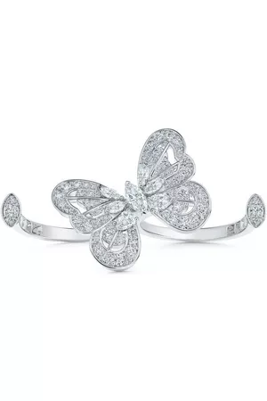 De Beers Anillo de dos dedos Portraits of Nature en oro blanco de 18kt con detalle de mariposa