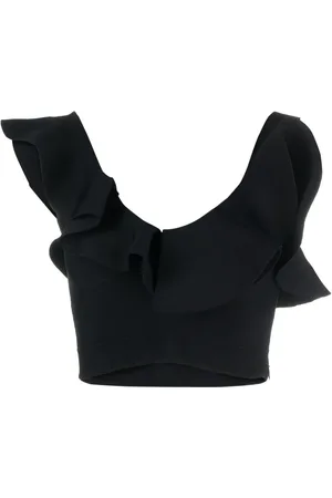 Alexander McQueen Top corto con cuello fruncido