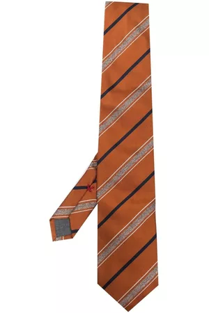 Brunello Cucinelli Hombre Pajaritas - Corbata de seda con rayas estampadas