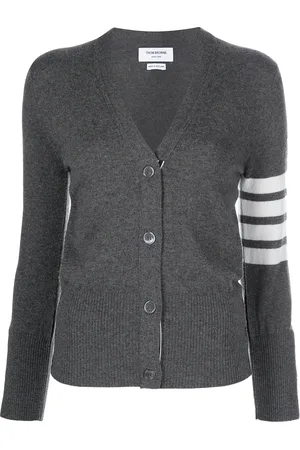 Thom Browne Classic V-Neck Cardigan In Cashmere With White 4-Bar Sleeve Stripe