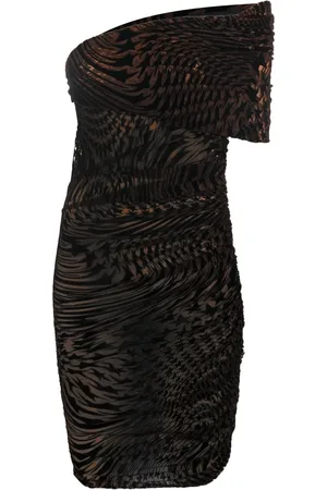 MUGLER Vestido corto afelpado con hombros descubiertos