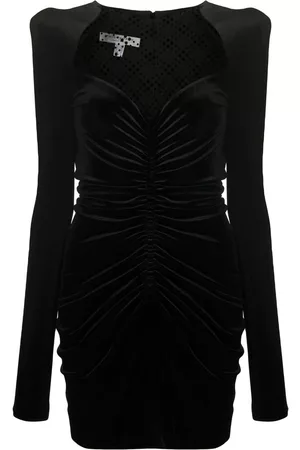 Serafini Vestido midi fruncido de terciopelo