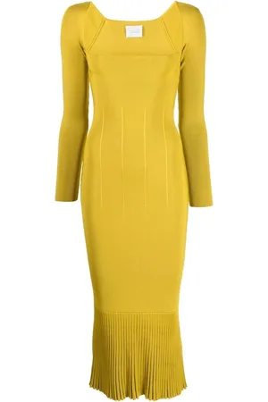 GALVAN Vestido midi Atalanta con cuello cuadrado