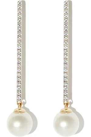 Mateo Aretes en oro amarillo de 14kt con diamantes y perla