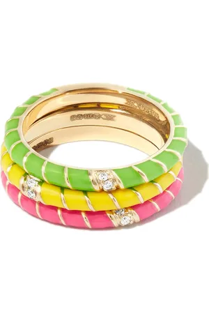 YVONNE LÉON Juego de tres anillos en oro amarillo de 9kt con diamantes y esmalte
