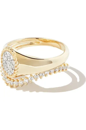 YVONNE LÉON Juego de dos anillos de sello en oro amarillo de 9kt con diamantes