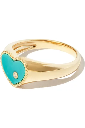 YVONNE LÉON Anillo de sello en oro amarillo de 9kt con diamante y turquesa