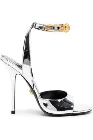VERSACE Sandalias metalizadas Safety Pin con tacón de 110mm