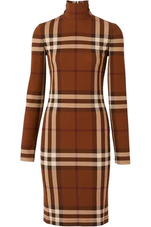 Burberry Vestido con motivo de cuadros y cuello alzado