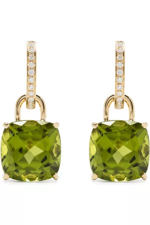 Kiki Mcdonough Aretes Kiki Cushion en oro amarillo de 18kt con diamantes y peridoto