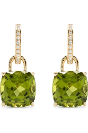 Kiki Mcdonough Aretes Kiki Cushion en oro amarillo de 18kt con diamantes y peridoto